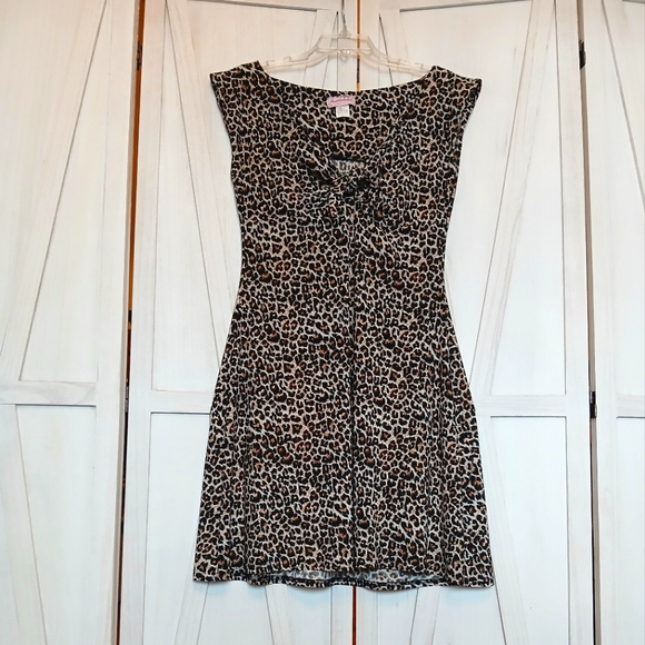 Heartbreaker Leopard Print Tie Front Knee Length Dress  - L - Picture 2 of 7